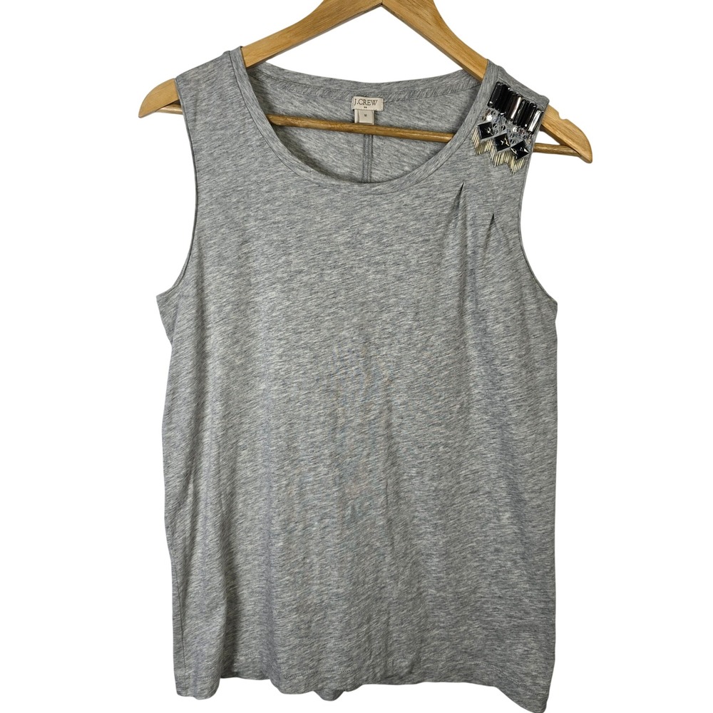 J Crew‎ Gray Sleeveless Embellished Shoulder Tank Top Women's Medium Cotton
